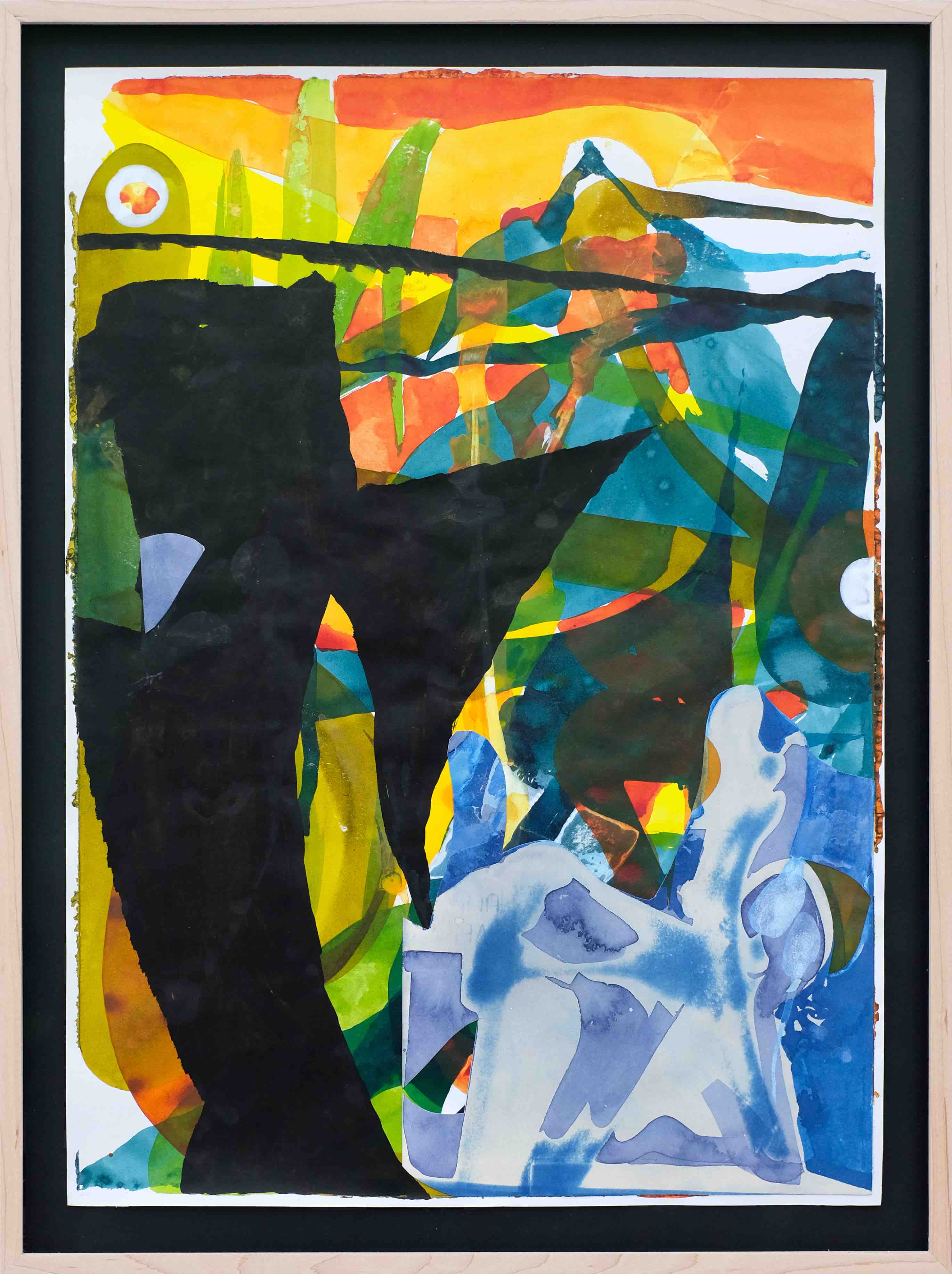 Große C Tusche 1, 51x37 cm, Tusche, Collage und Cyanotopie auf Papier, 2021