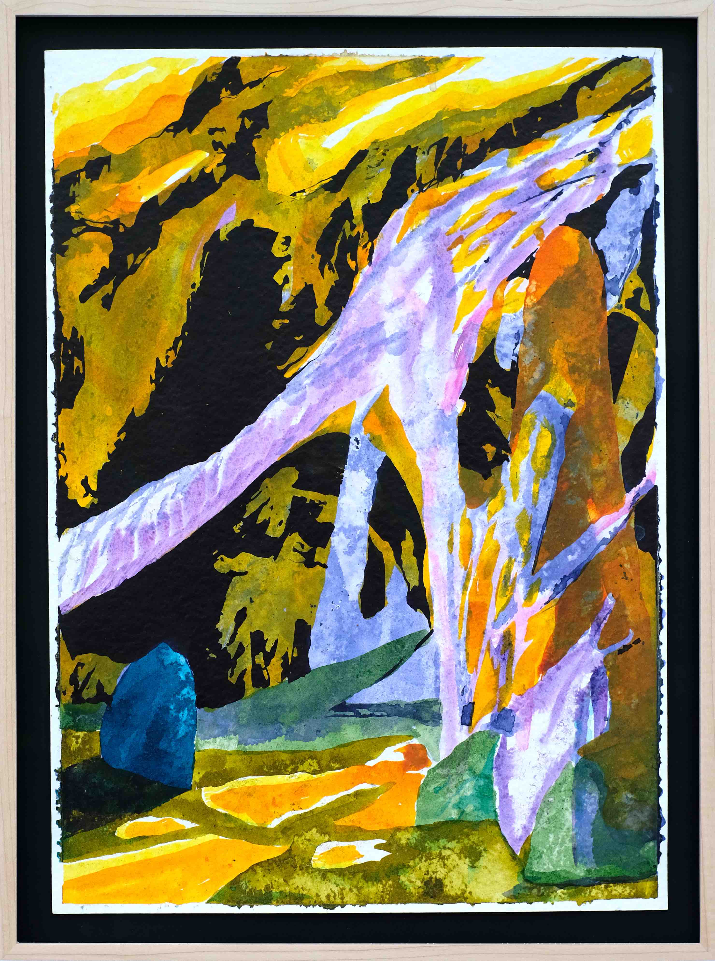 Große C Tusche 3, 51x37 cm, Tusche, Collage und Cyanotopie auf Papier, 2021