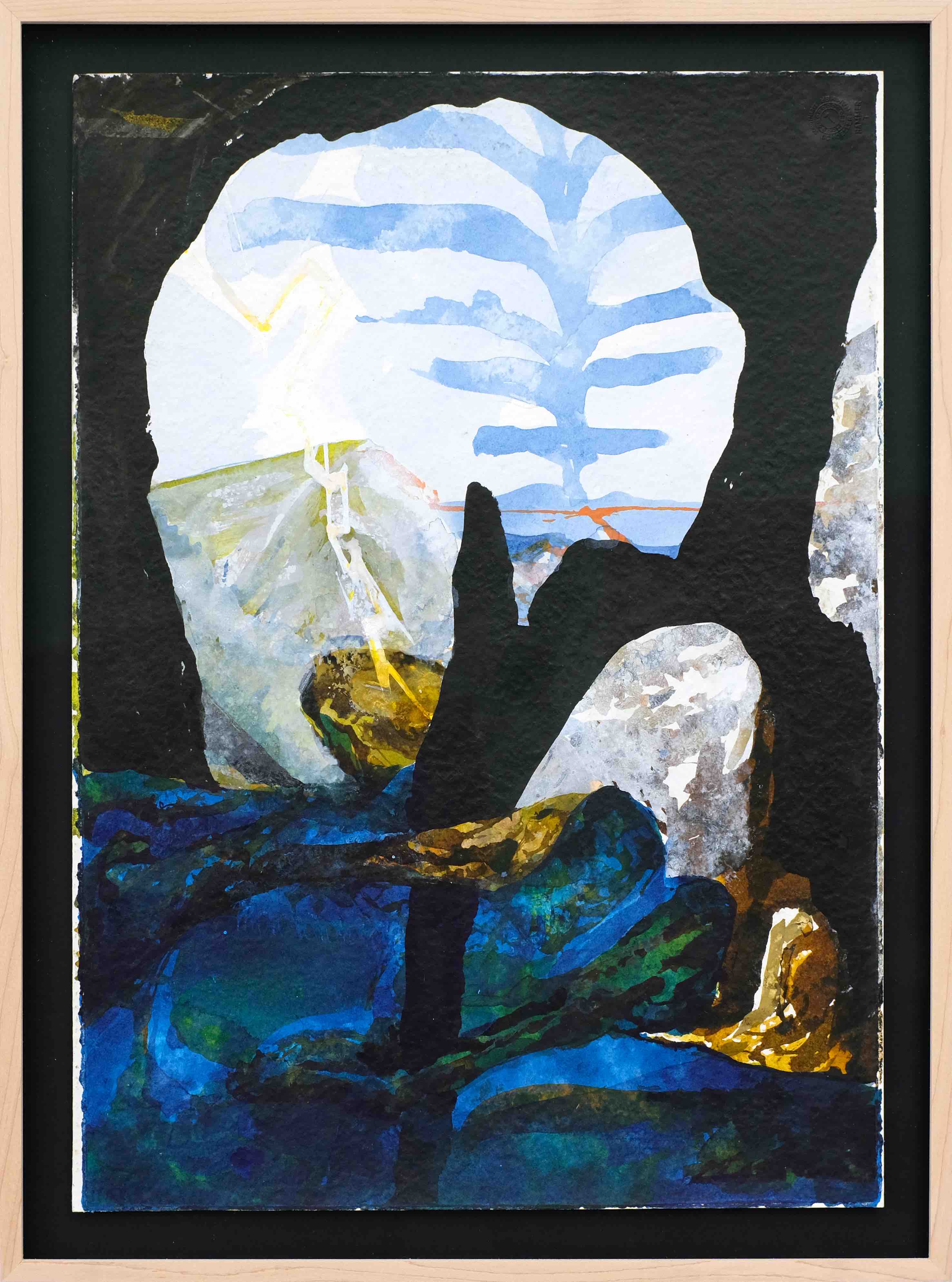 Große C Tusche 4, 51x37 cm, Tusche, Collage und Cyanotopie auf Papier, 2021