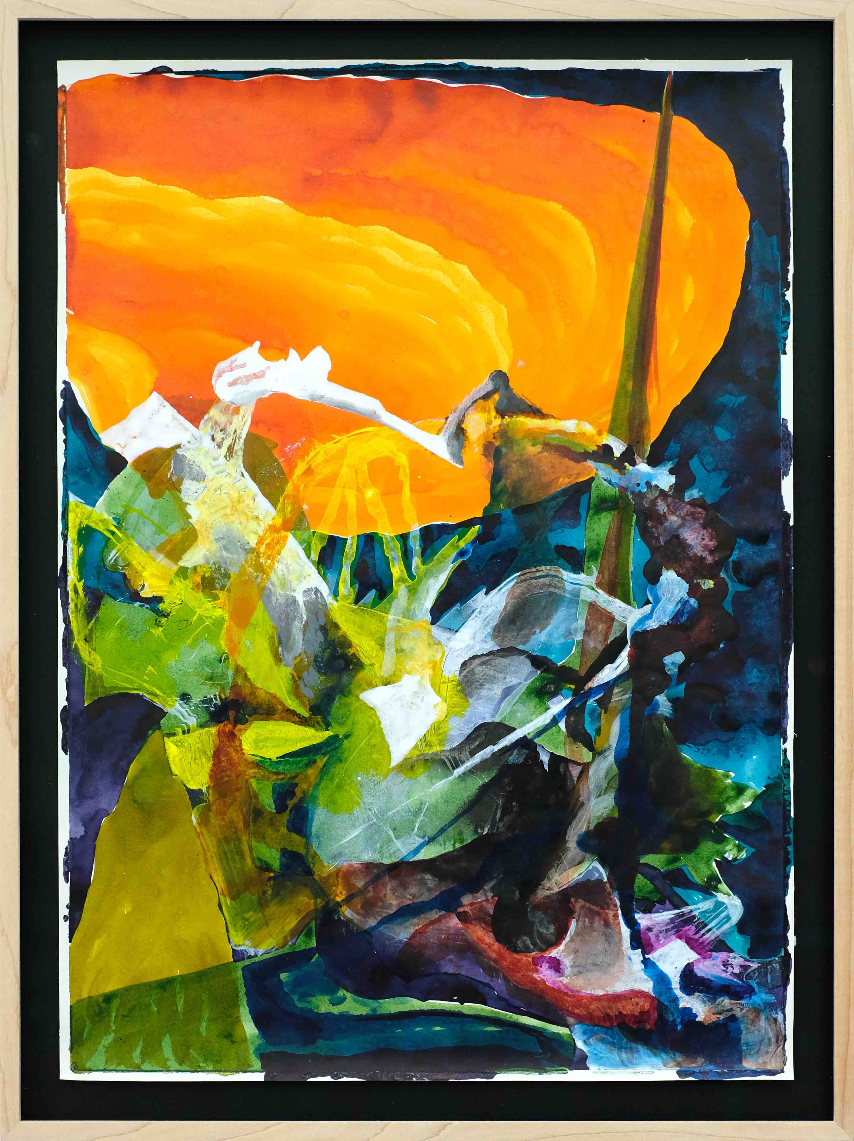 Große C Tusche 5, 51x37 cm, Tusche, Collage und Cyanotopie auf Papier, 2021